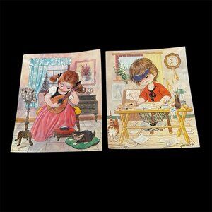 2 Vintage 1970s D.A.C. LITTLE WORKERS JANDRO USA Litho Art Prints Art Kids